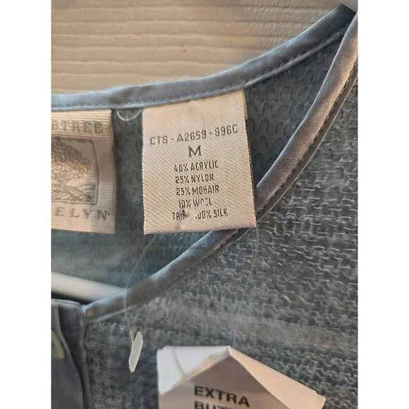 crabtree evelyn NWT Mohair, Wool, Silk Blend Cardigan Sweatee Dusty Blue. Medium - Picture 12 of 15